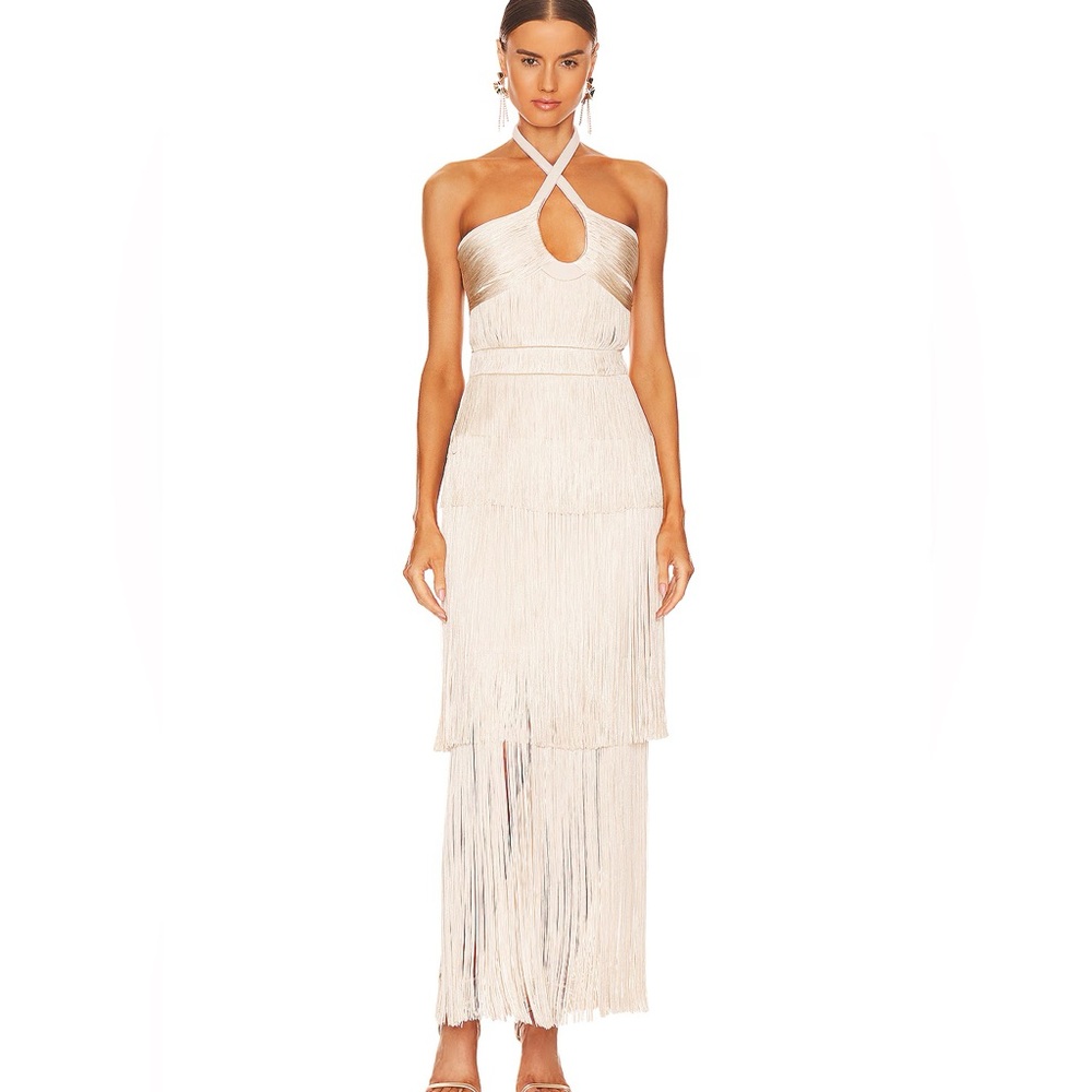 Simkhai Baldwin Fringe Dress in Champagne, Size 4